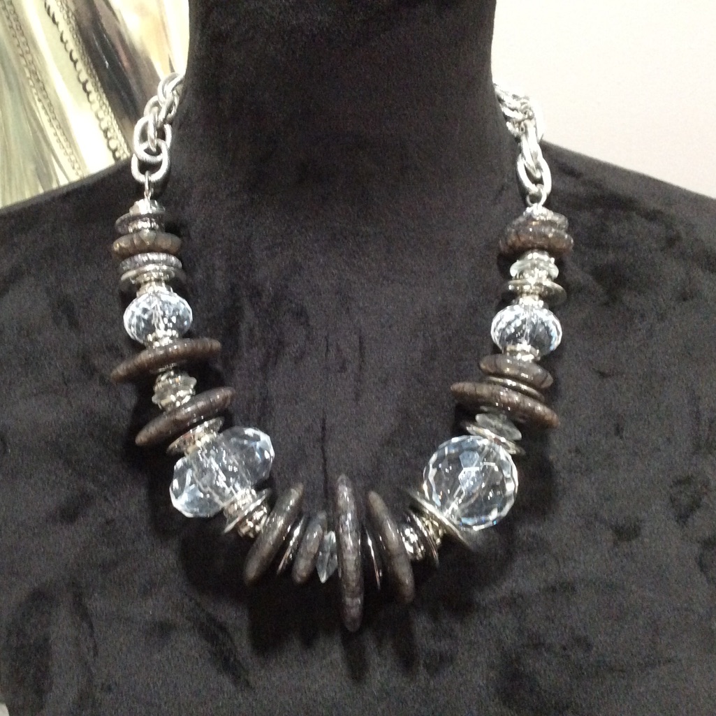 New Charcoal Gray& Silver Beaded Cluster Necklace